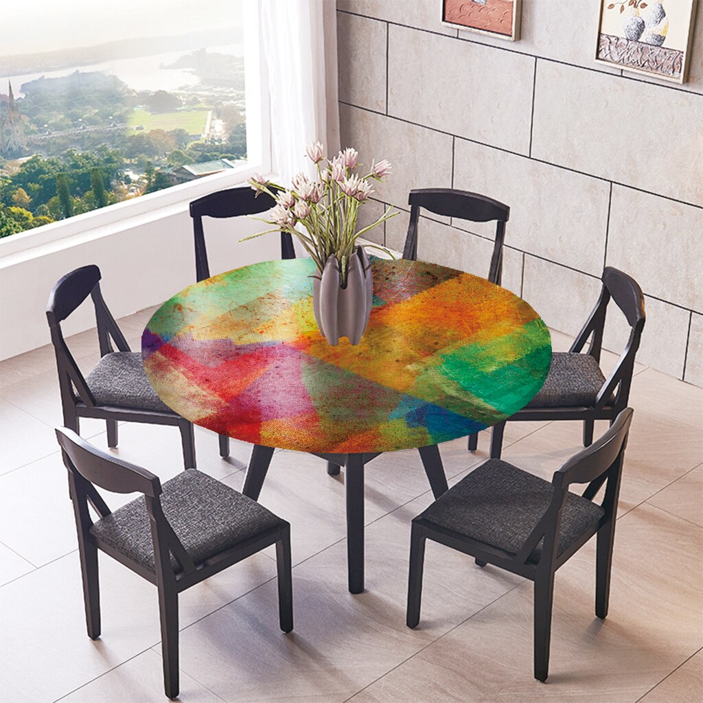 Decorative Tablecloths 47" / 59" Round Elastic Fitted Table Cloths Covers: Geometric 1.2m