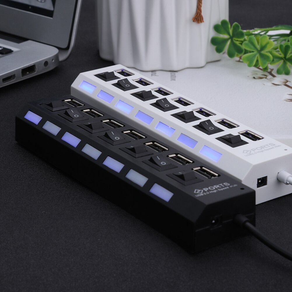 7 Ports High Speed USB 2.0 Hub Splitter Adapter w/ON/OFF Switch for Laptop plug USB device small size The on / off switch ac