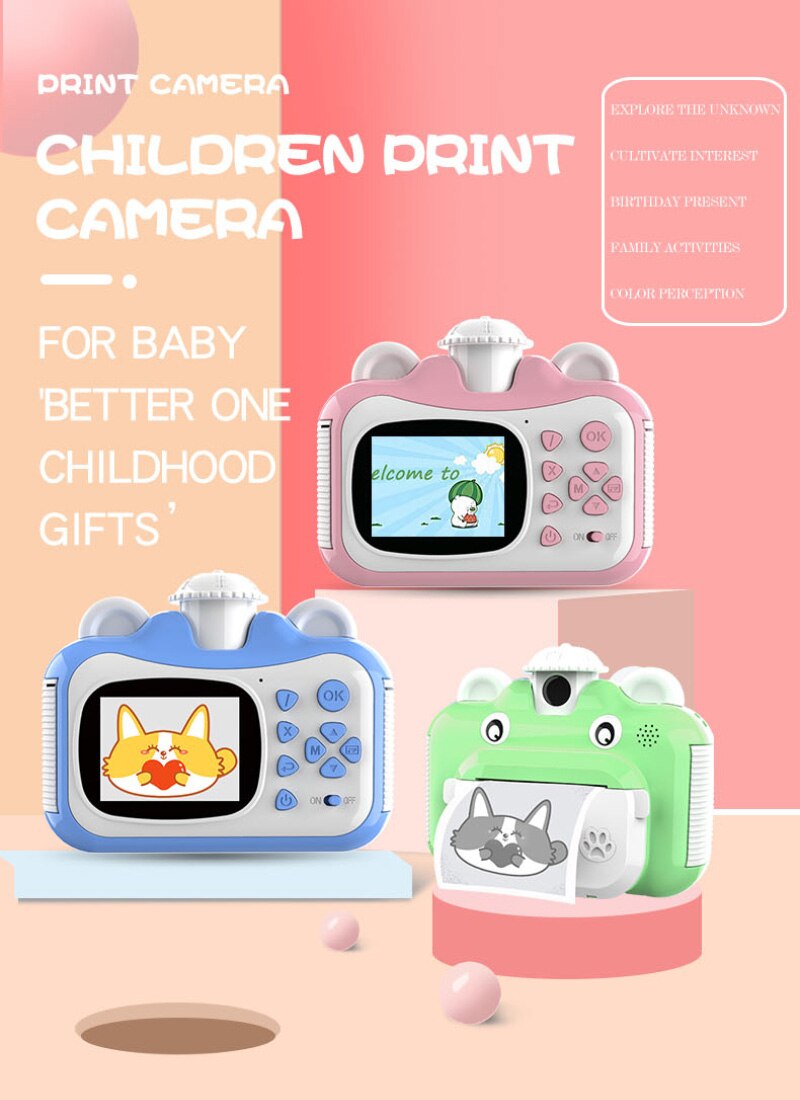Kinderen Instant Print Camera Roterende Lens 1080P Hd Kids Camera Speelgoed Met Thermisch Fotopapier