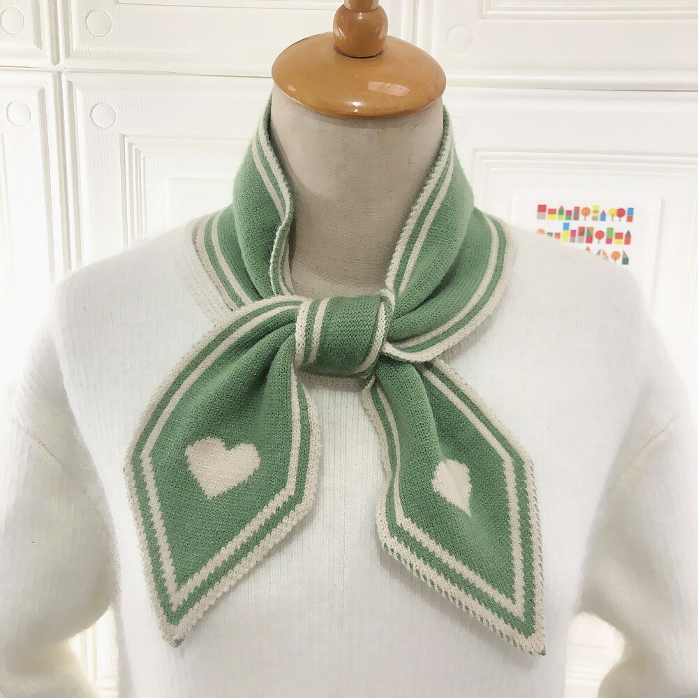 Forår strik uld kvinde tørklæde kærlig hjerte ren farve halstørklæde bufanda mujer hår tørklæde 95-9.5cm dame tørklæder hovedbeklædning: Grøn