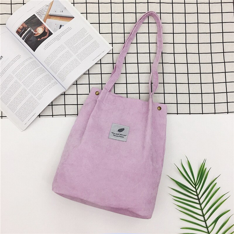 Femmes solide velours côtelé sacs à bandoulière sac à provisions fourre-tout paquet sacs à bandoulière sacs à main sac à main décontracté pour les femmes Bookbag: purple