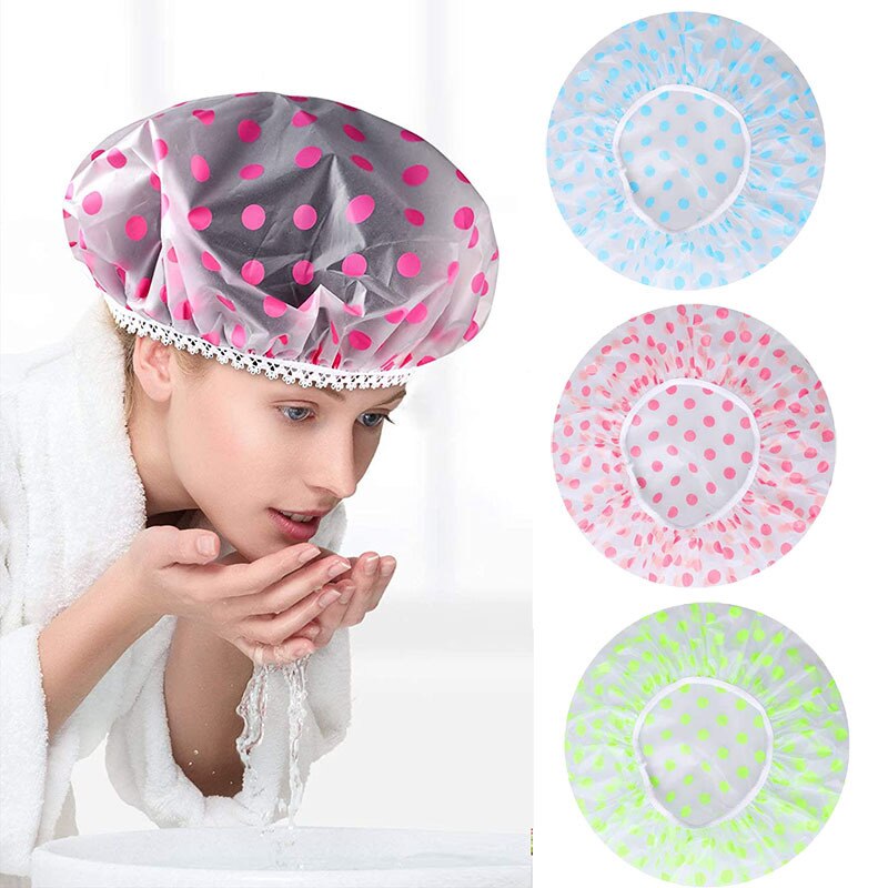 Waterdichte Douche Cap Thicken Elastische Kapsalon Cover Cap Vrouwen Leuke Stippen Bad Caps Hoed Badkamer Accessoires Haar Motorkap Cap