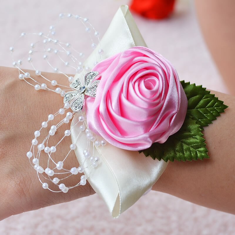 Bruidscorsage, bruidscorsage, polscorsage, parelarmband, handgemaakt polsbloemetje, bruidsmeisjeshandbloemen