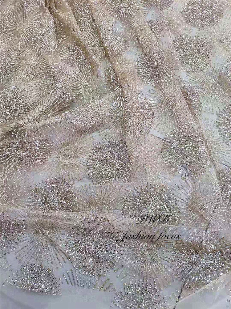 1 Yard Swiss Lace Material Glued Glitter African Fabric For Evening Dress Dry Lace Fabric Mesh Sequin Fabric