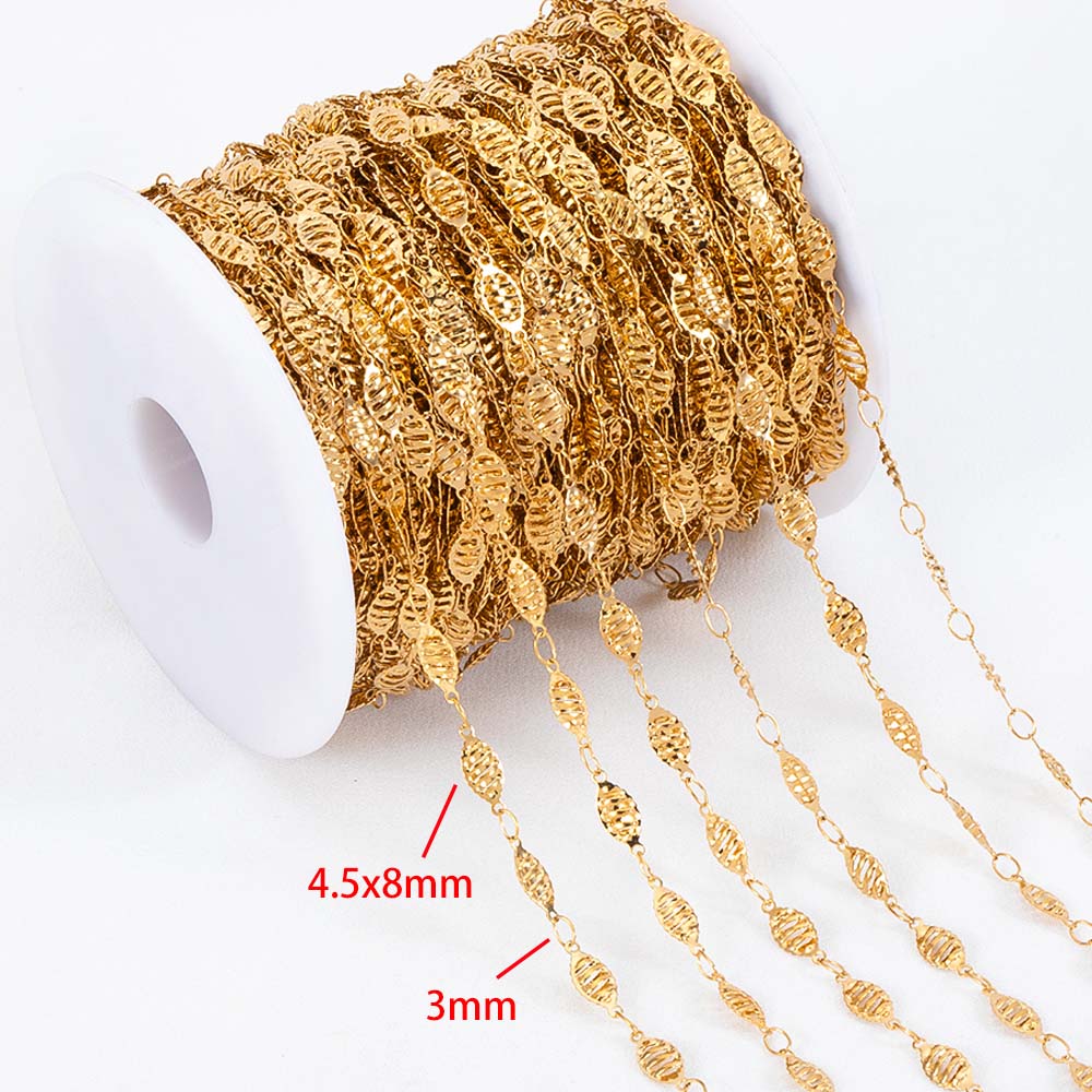 Cadena de eslabones planos finos de acero inoxidable, 1 metro, sin decoloración, cadena de Color dorado y plateado para collares DIY, pulseras, fabricación de joyas,