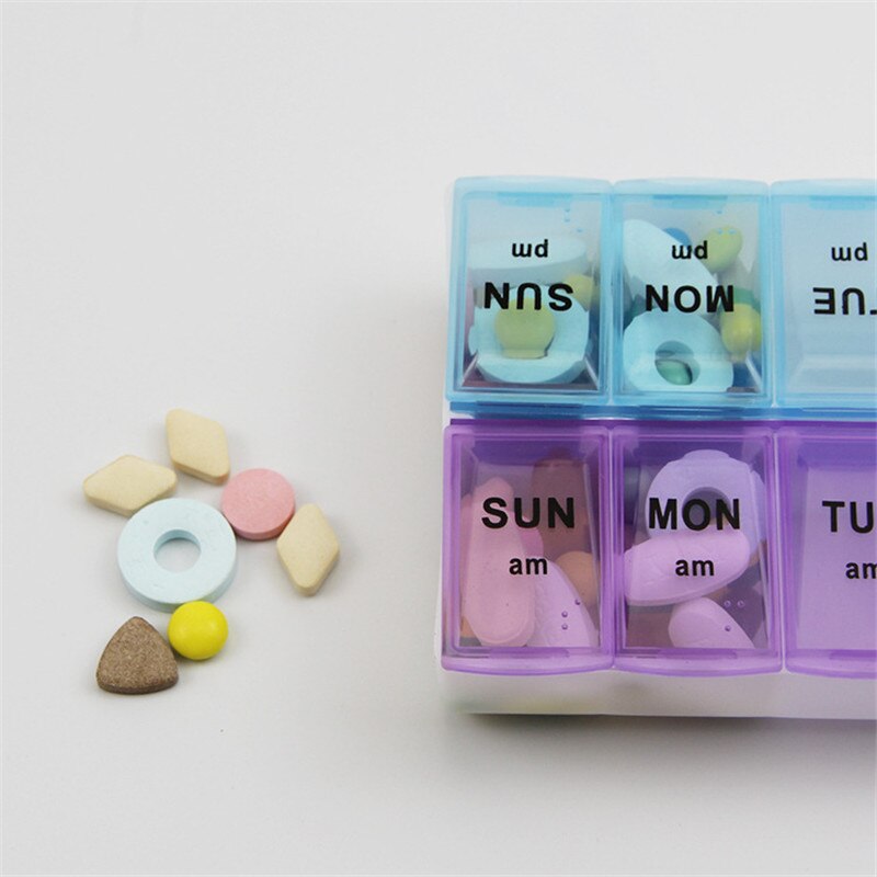 14 gitre 7 dage ugentligt pilleetui medicin tablet dispenser organisator pilleæske splittere smykkeopbevaringsboks med clipslåg