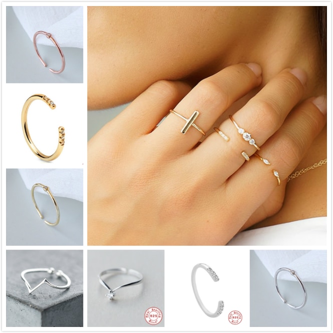 925 Sterling Zilveren Ringen Voor Vrouwen Bruiloft Verstelbare Finger Ring Rose Gold Engagement Promise Ring Meisje Dainty Anillos R5