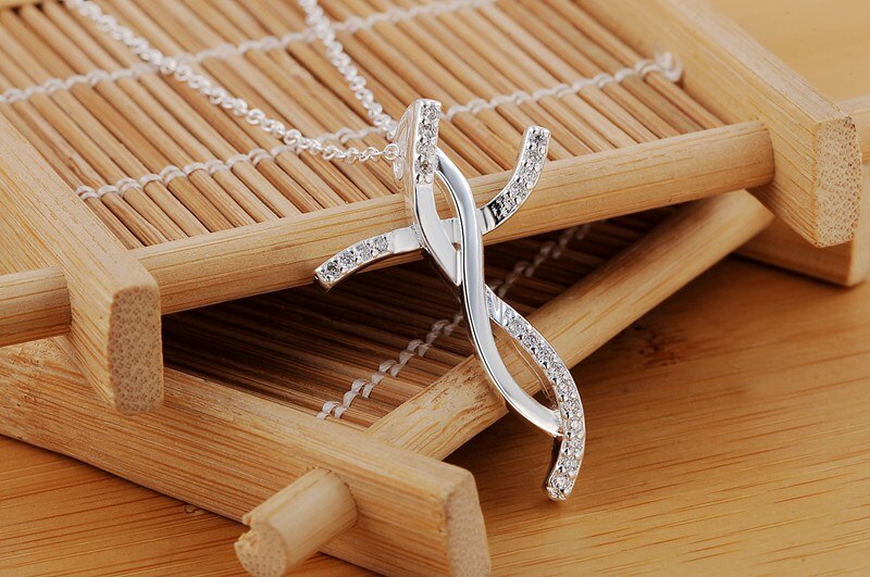 Marken 925 halskette aus sterlingsilber für damen, schmuck mit kreuz- und kristallanhänger, #39 , hochzeit