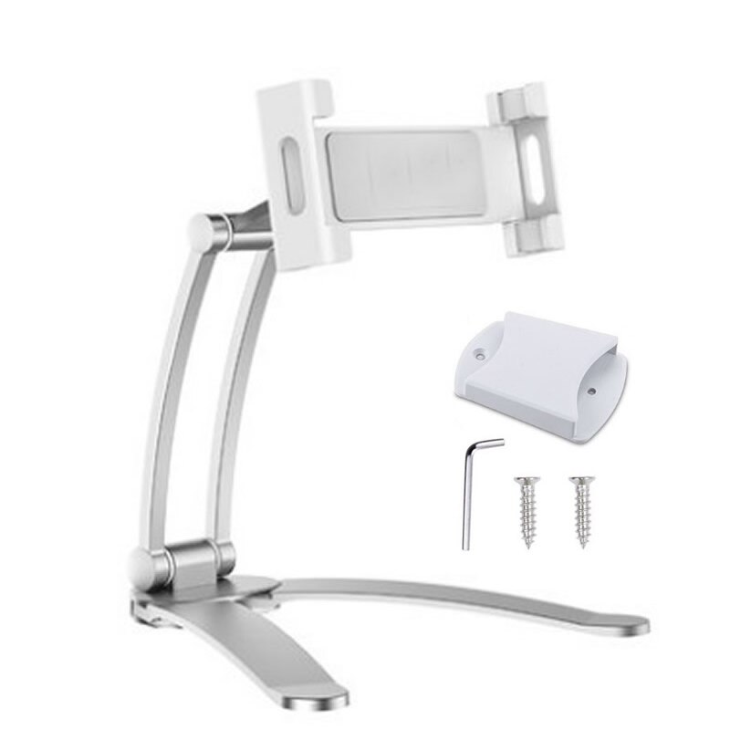 Aluminium køkken bordtelefon tablet holder flydbar justerbar 5-13 tommer tablet telefon bordholder til ipad pro 12.9: Sølv