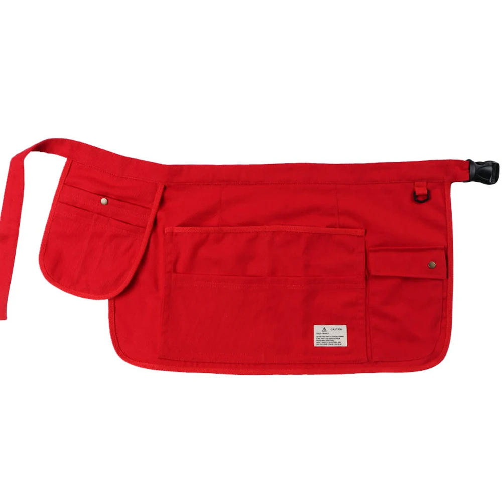 Delantal de media cintura a la , delantal ajustable de lona con múltiples bolsillos, herramienta de peluquero hortícola, delantal de cintura para hombres y mujeres: Rojo
