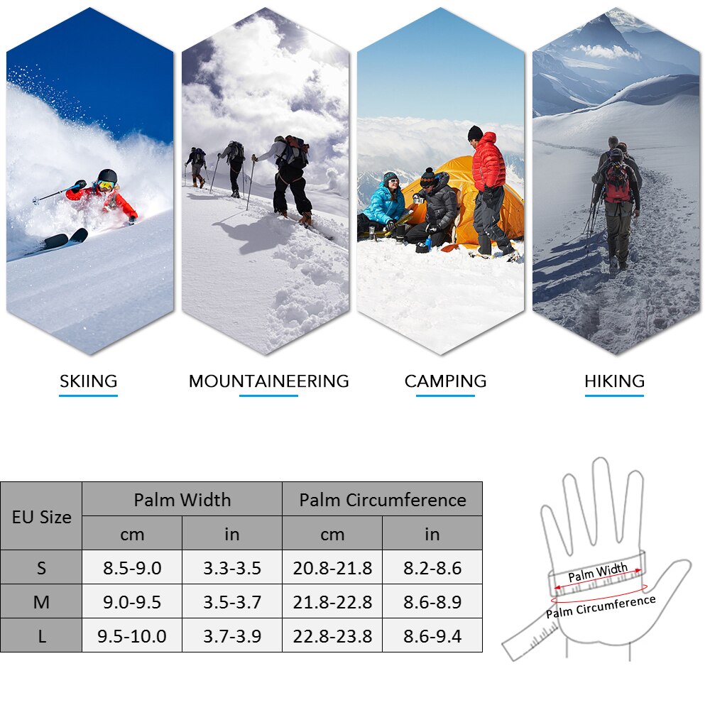 Vinter ski sne vanter kvinder mænd vandafvisende berøringsskærm varme handsker med løbegang til snowboarding skiløb
