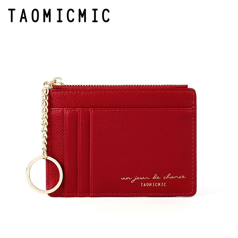 Women Wallets Zipper PU Leather Coin Purse Mini Key Chain Small Wallet Multi-card Bit Card Holder Card Holder: Red