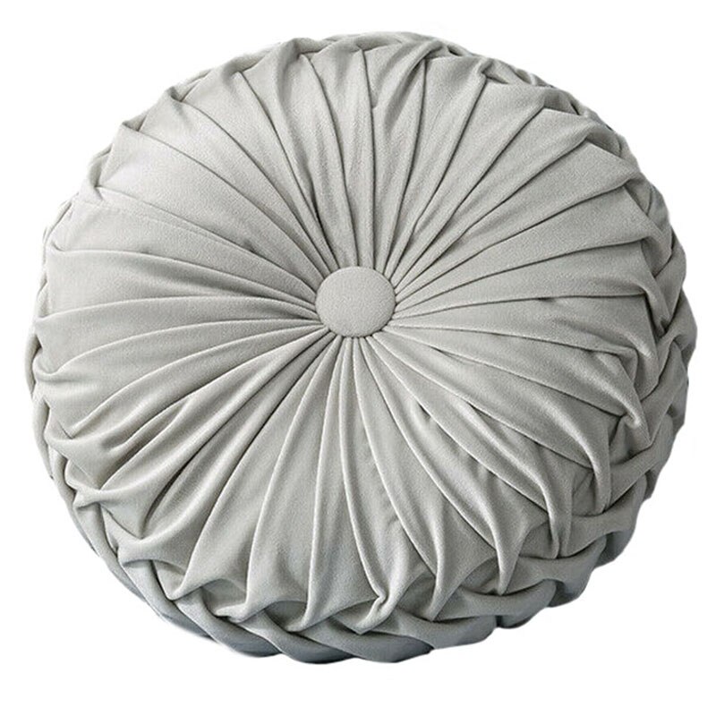 Runde Boden Luxus Samt Kürbis Plissee Kissen Hocker Abdeckung Werfen Kissen Hause Sofa Matte (Hellgrau)