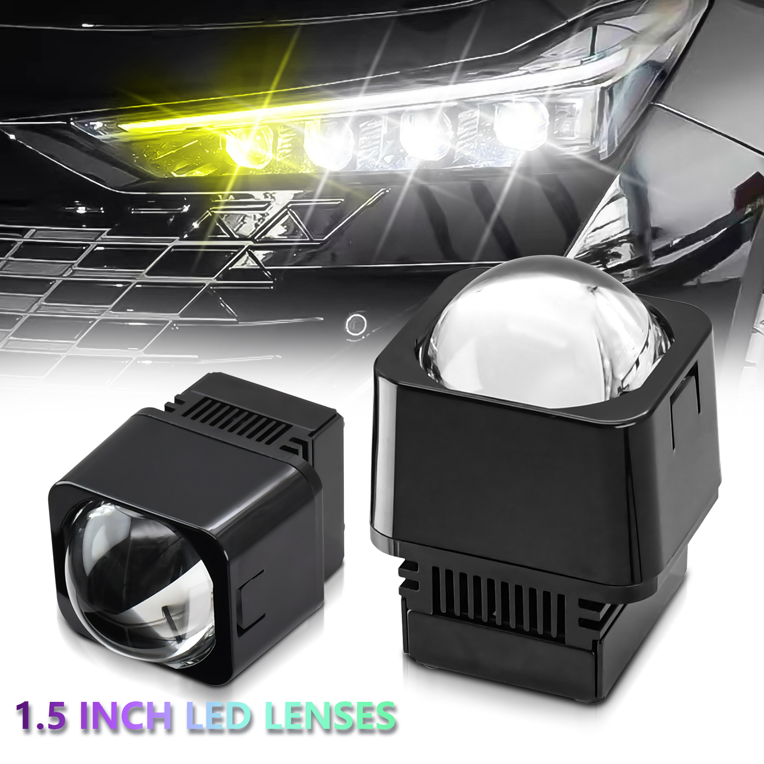 Bi Led Projector Retrofit Waterproof LED High Beam Projector 1.5 inch Matrix LED Lens Bi-led Auxiliary Headlight Car Fog Light: army green