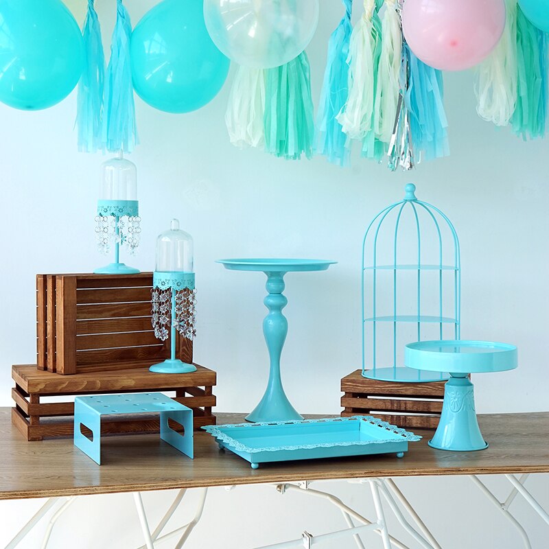 Sweetgo baby blue kagestander cupcake bakke kageværktøj boligdekoration dessertbord dekoration fest leverandører 3 etagers fuglebur