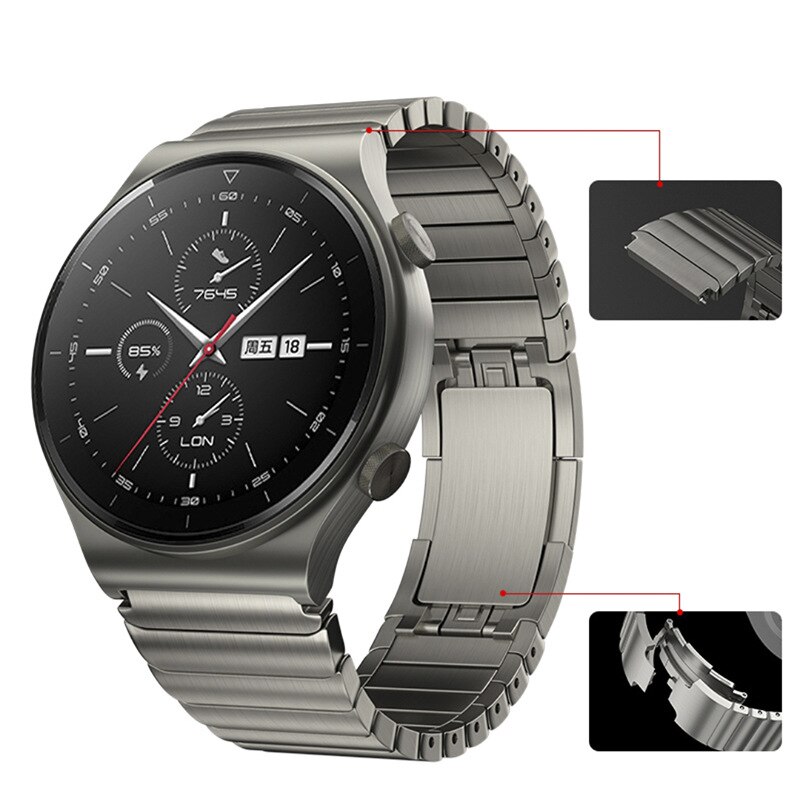 GT2 Metal Strap Stainless Steel Strap 22mm For Huawei Watch GT 2 Pro Original Titanium Grey Metal watchband: Grey - Watchband