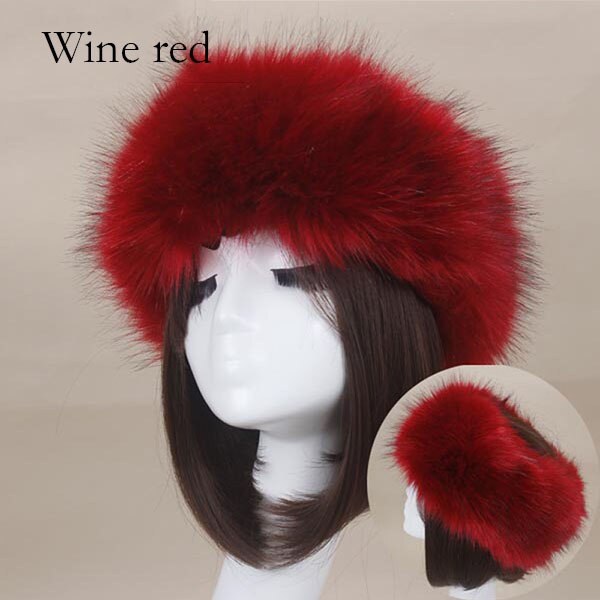 Winter Thick Furry Hairband Fluffy Russian Faux Fur Women Girl Fur Headband Hat Winter Outdoor Earwarmer Ski Hats: Red