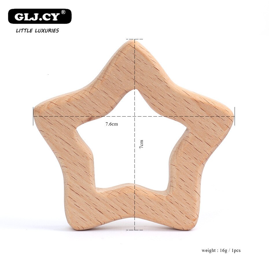 10 stücke Baby beißRing Handgemachte Buche Holz Sterne BeißRing Baby Zahnen Spielzeug DIY Handwerk Anhänger Kautable Schnuller Kette Zubehör: Ursprünglich Titel