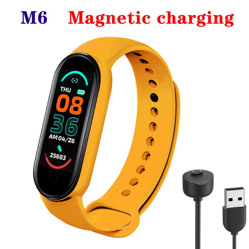 M6 smart sport band bluetooth skridttæller fitness tracker armbånd puls blodtryk smart ur til huawei xiaomi iphone: A05- gule  m6