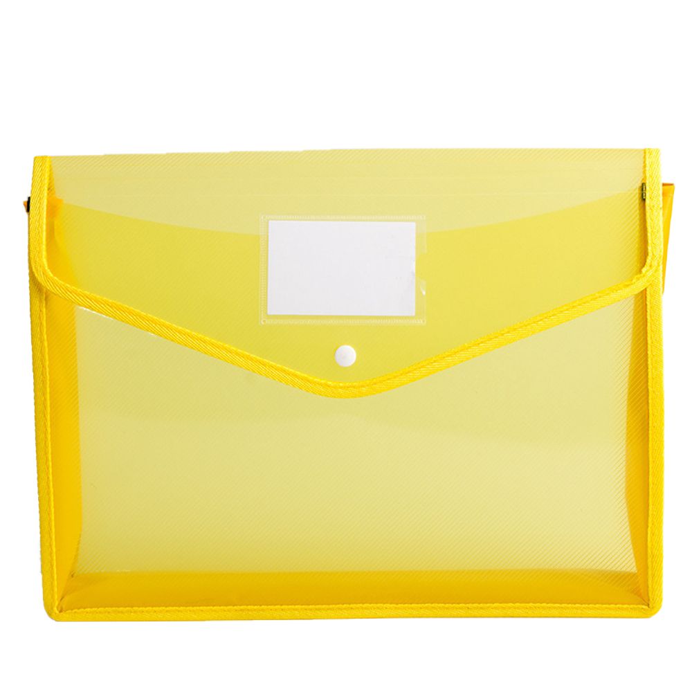 Plastic Waterproof File Envelopes with Label Pocket Snap Button School Home Work Office Organization filing folders: yellow