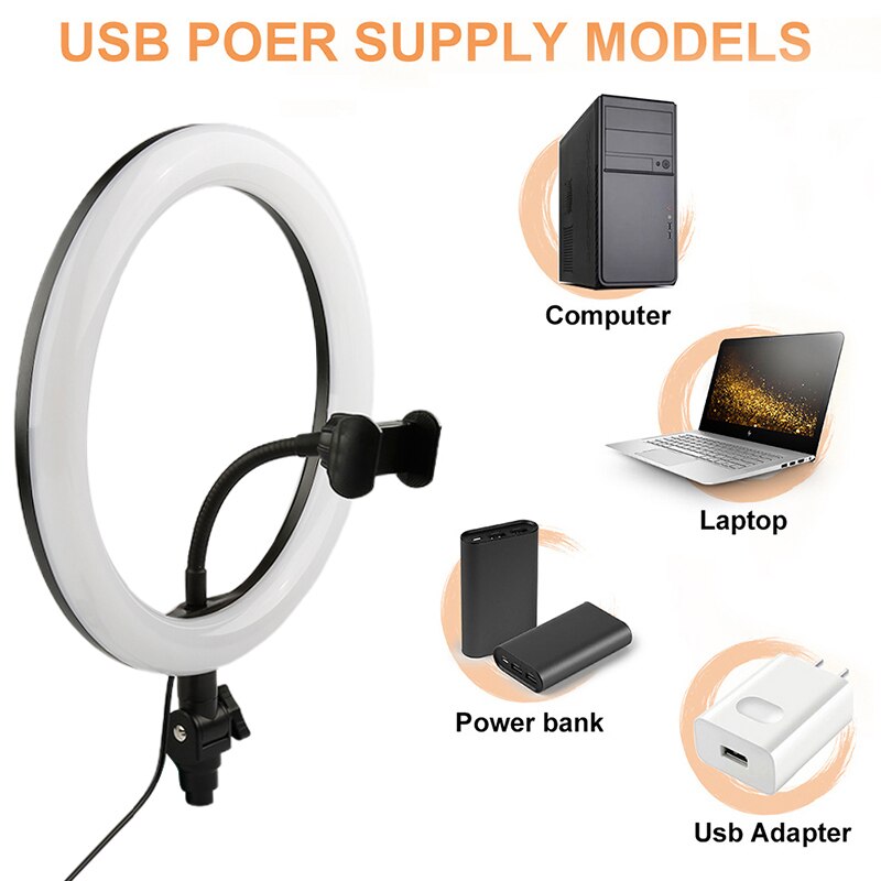 10 Inch Led Ring Tricolor Licht Invullen Voor Selfie Make Fotografie Video Live Lamp Opname Video Verlichting