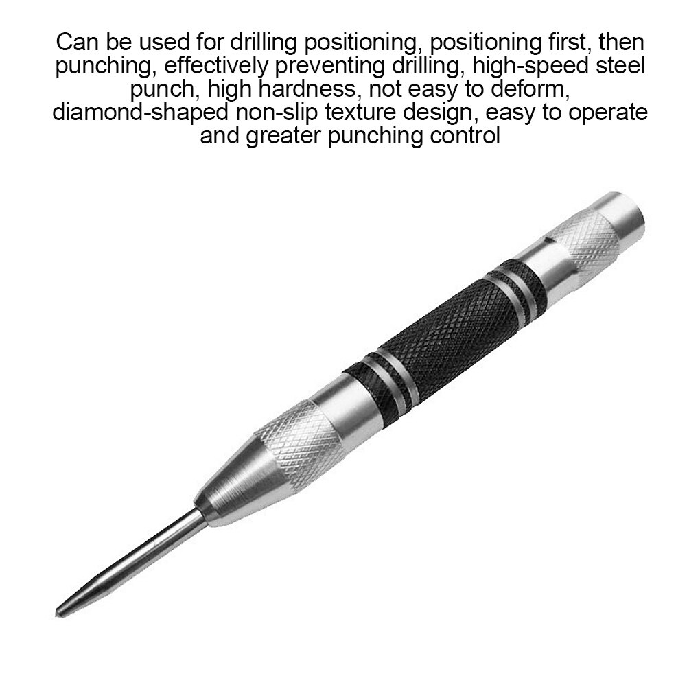 Automatic Center Pin Punch Spring Loaded Marking Starting Holes Tool HSS Center Punch Stator Punching Marker Woodwork Drill Bit: Black and silver