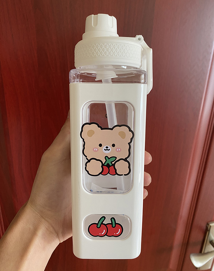 Kawaii Bär Pastell Wasser Flasche Mit 3D Aufkleber 700ml/900ml Kunststoff Reise Tee Saft Milch Tragbare Nette Shaker Trinken Flasche