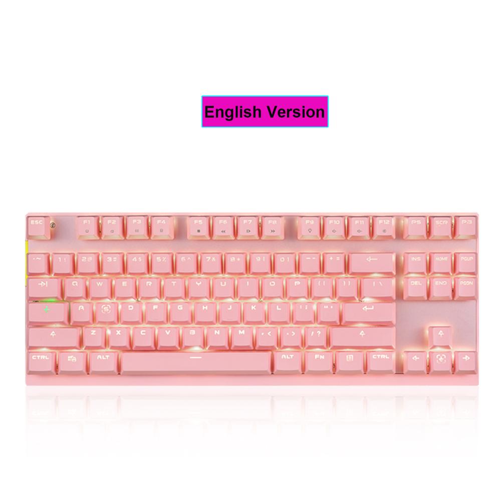Genuíno motospeed 2.4g sem fio modo duplo gaming teclado mecânico 87 receptor usb chave led retroiluminado teclado para computador gamer: Rosa / Azul de