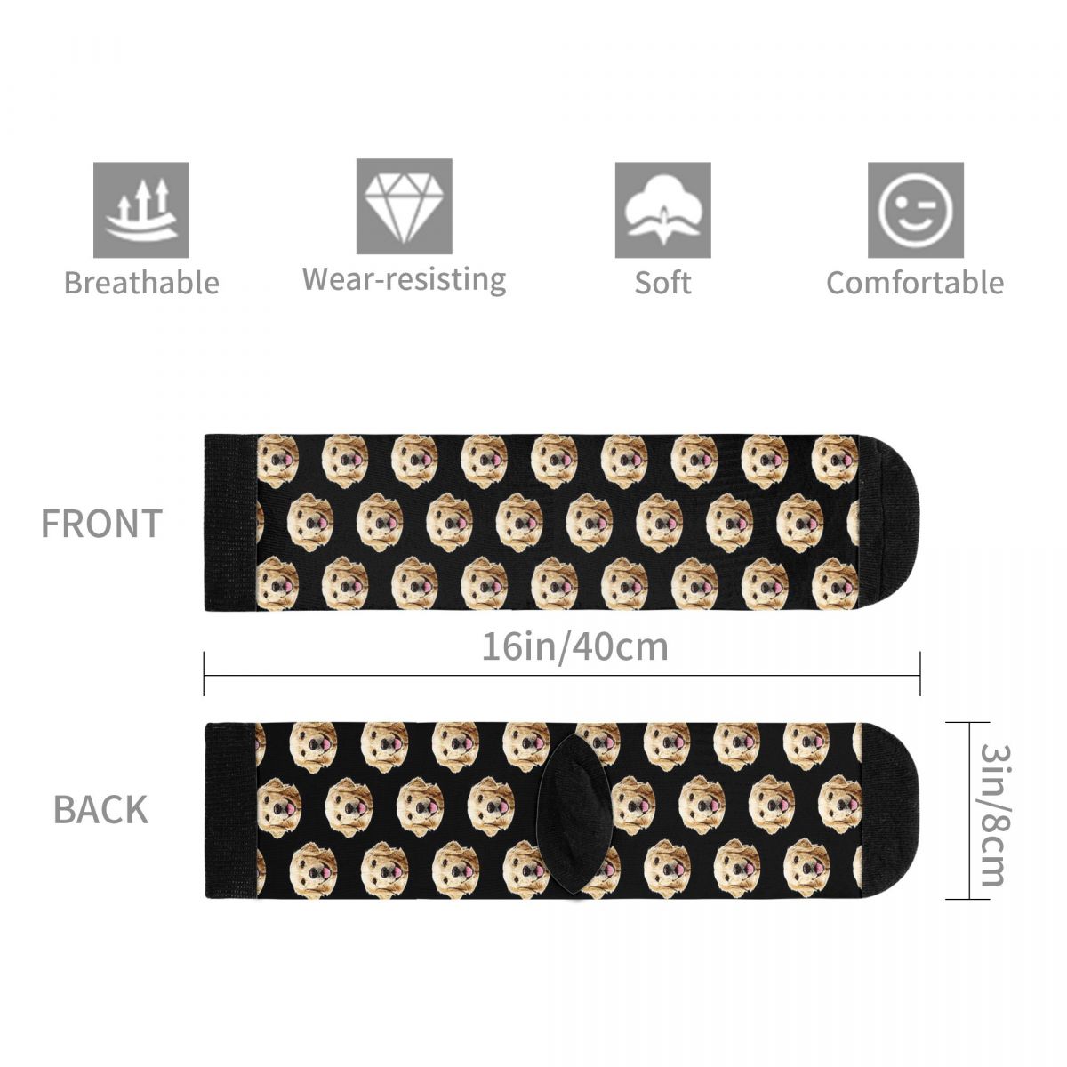 Calcetines divertidos de retrato de cara de Golden Retriever para hombre, ropa de poliéster 90%, calcetines gruesos de tubo medio de perro Humor, otoño