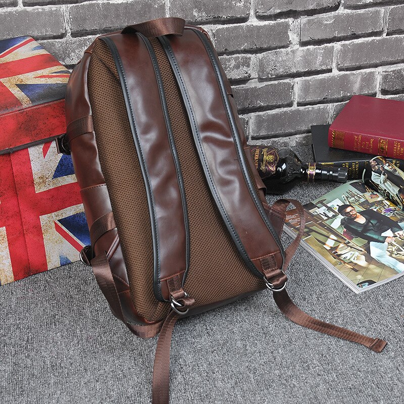 Mochila GRANDE antirrobo para hombre, mochila escolar para libros Leader Pu, bolsa marrón para portátil, bolsa de viaje delgada con cremallera, cuaderno Vintage grande