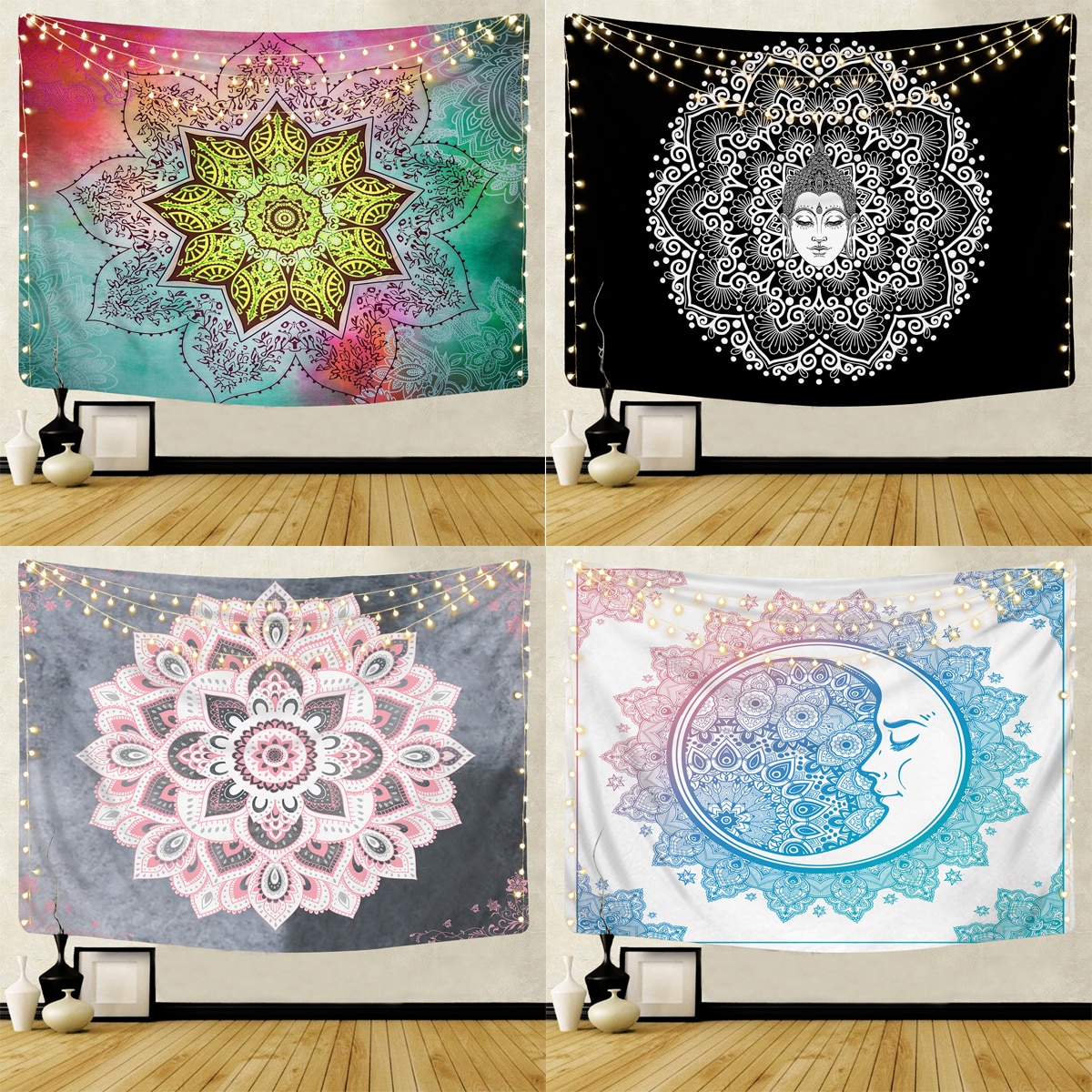 Tapestry Nordic Datura Mandala Hanging Cloth Decorative Tapestry Background Cloth Blanket Home Decor Tapestry 95x73cm
