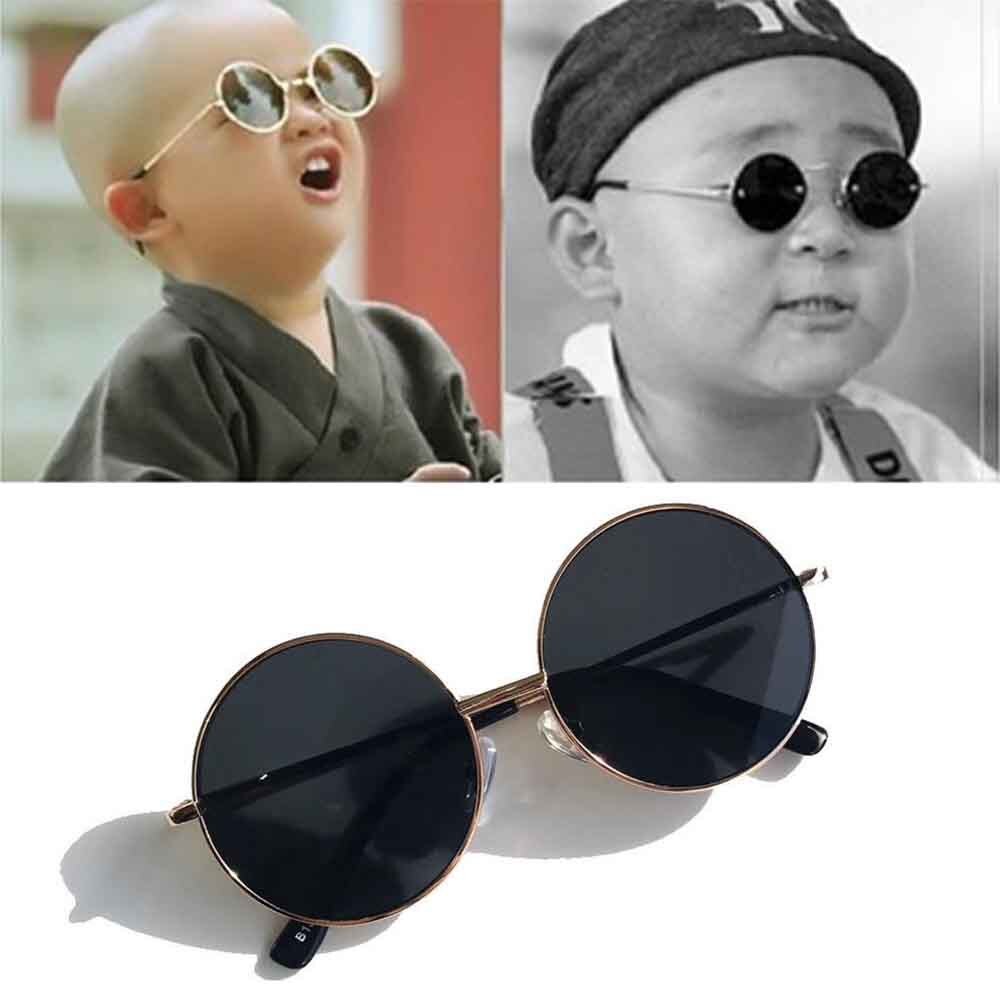 Rund stel børn pige sorte solbriller retro anti uva baby vild britisk stil metal solbriller dekoration