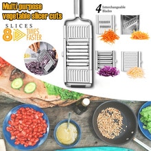 Trancheuse Mandoline de cuisine multifonctionnelle, en acier inoxydable, éplucheuse réglable à lames multiples pour Fruits et légumes,