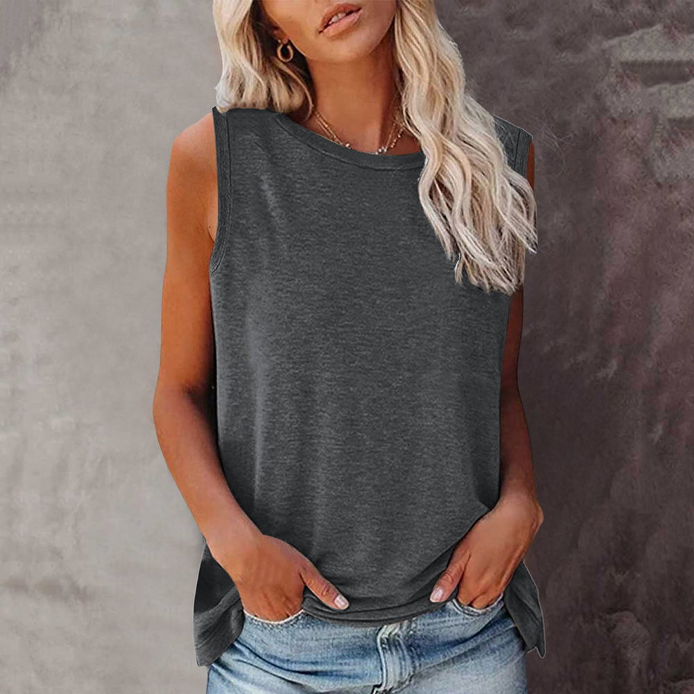 Seeyoushy sommer trendy ærmeløs t-shirt til kvinder ensfarvet dametop med rund hals og ærmeløs ærmeløs vest