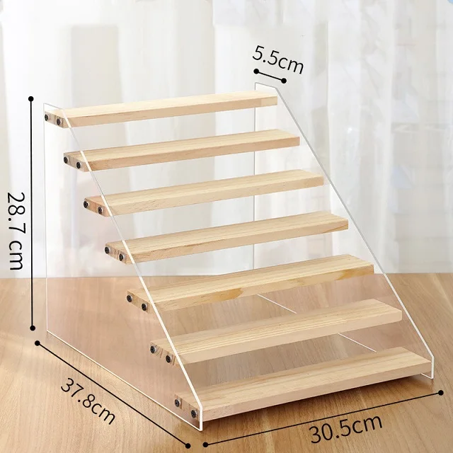 Présentoir en bois acrylique, support de maquillage, organisateur de parfum, étagère à 2-7 couches, figurine d'action, poupée, jouet, échelle, vitrine, supports de rangement: YELLOW