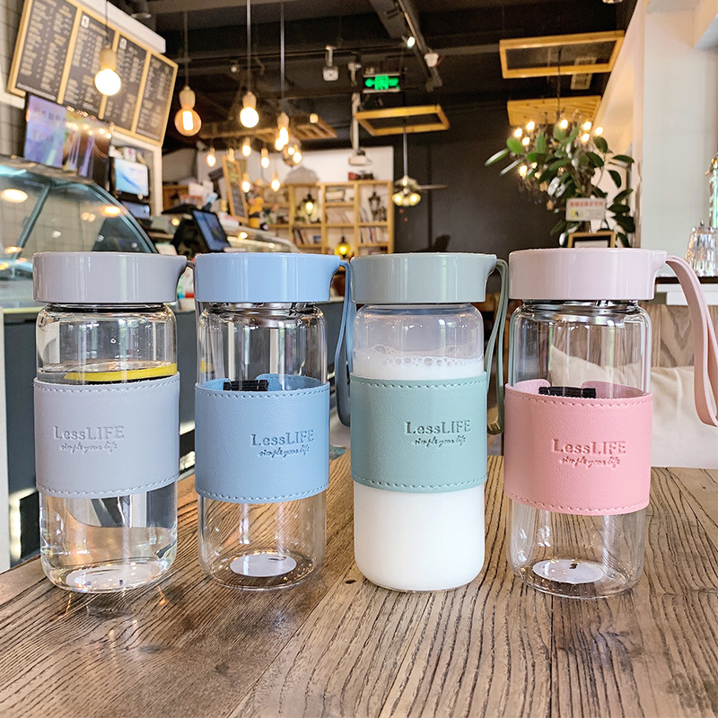 480Ml Glazen Wtaer Fles Met Thee-Infuser Isolatiehoes Riem Hoge Temperatuur Drink Mok Sap Koffie Cup Lekvrij