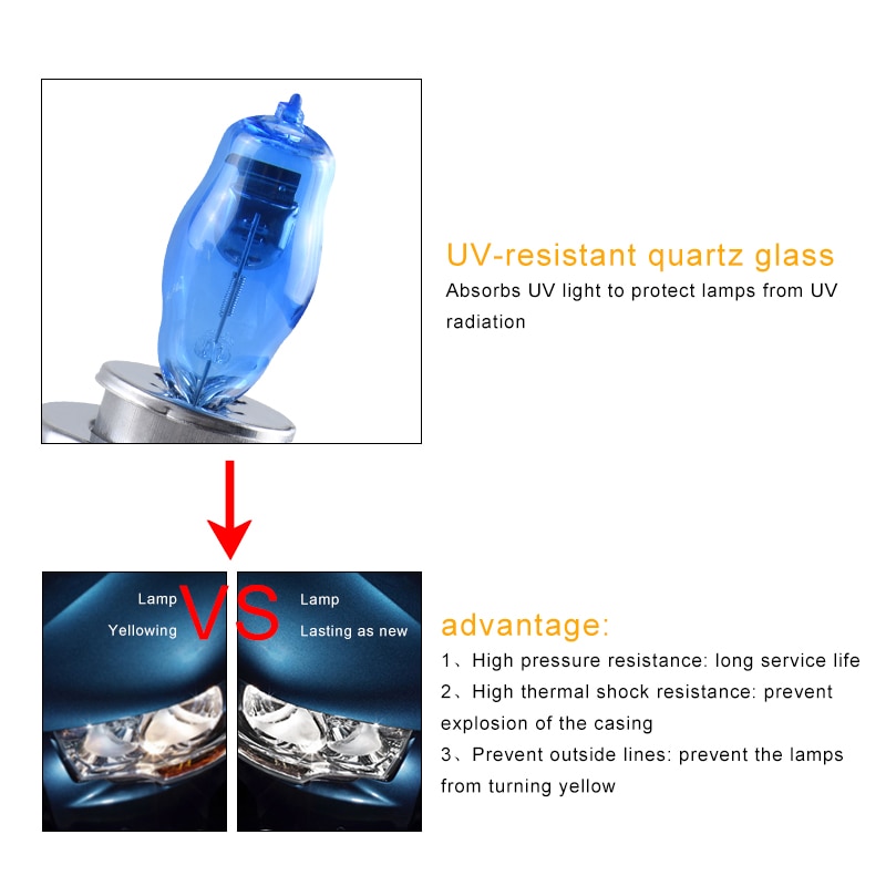 Atcomm 1 st  h3 h7 auto halogenlampor 6000k vita 12v h1 h4 h8 h9 h11 9005 hb3 9006 hb4 bil halogenlampa ampull voiture