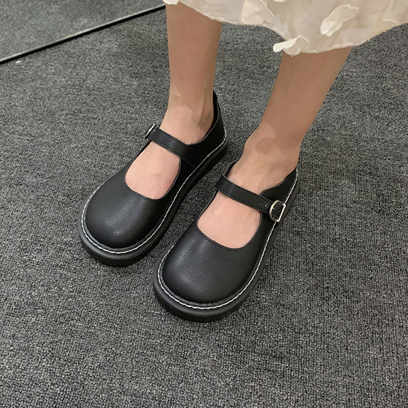 Mori pige små læder sko litterær lille frisk stort hoved dukke sko lavvandet mund flade fritidssko japansk retro enkelt sko