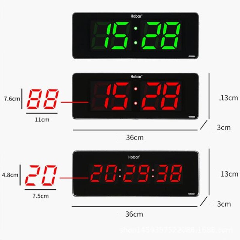 36*13*3cm Digital Wall Clock Hours Minutes Seconds Display Desk Table Clocks Plug-In Use Electronic LED Wall Watch EU/US/UK Plug