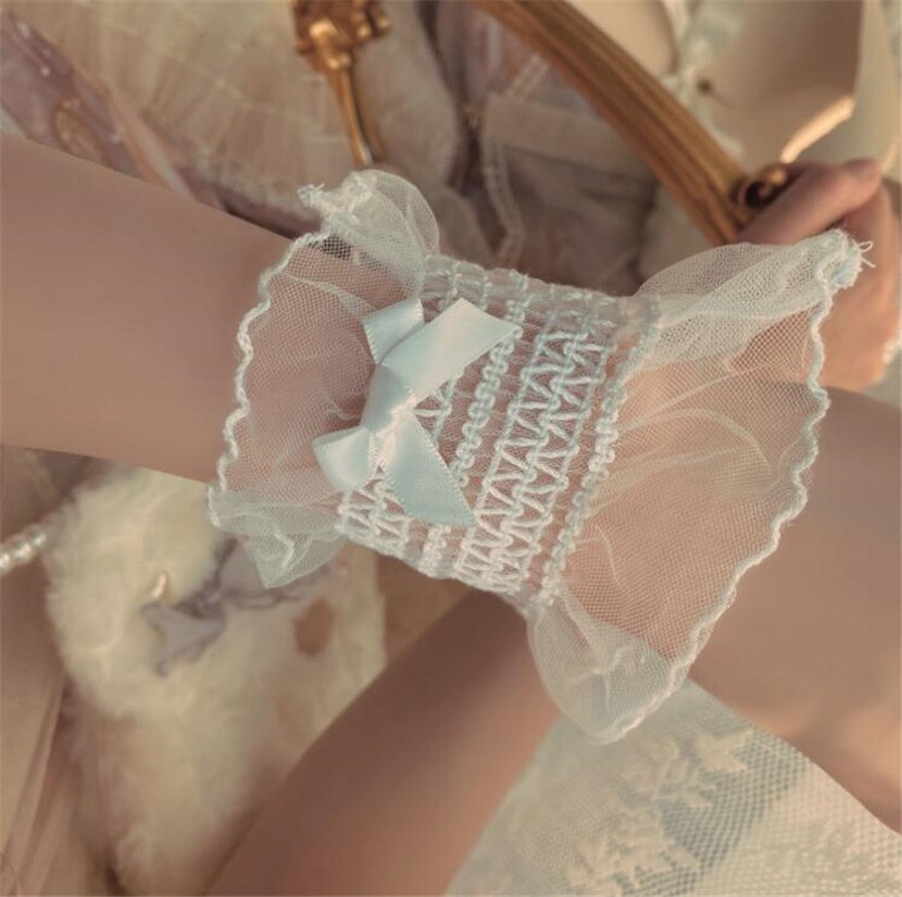Lolita – gants de femme de chambre en dentelle, manchettes, nœud, Cosplay, fête, D737