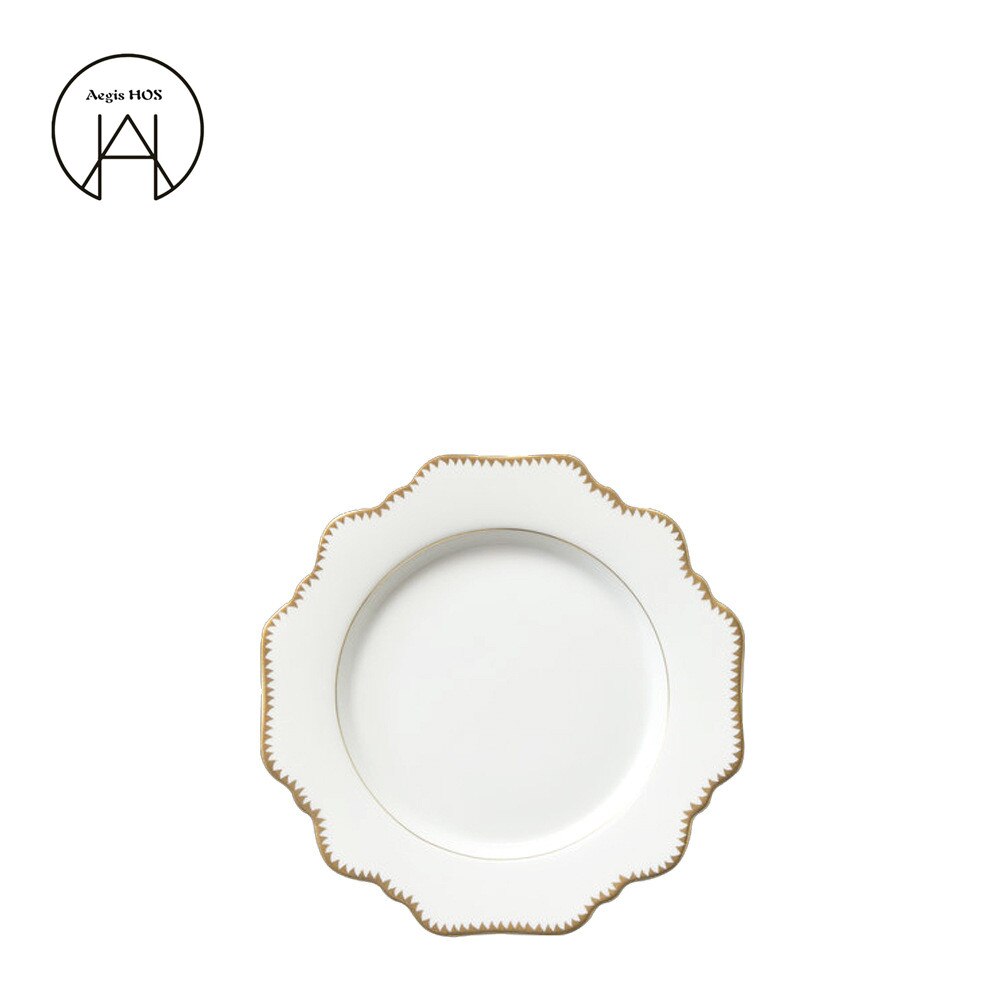 product-light luxury 4 piece set hotel wedding tableware set Dinner plates white 24K Phnom Penh flower-shaped Ceramic Plate