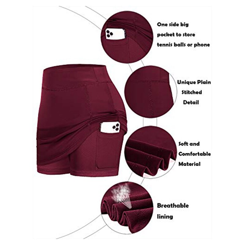Kvinder tennis nederdele indershorts elastiske sport golf skorts med lommer yoga fitness shorts