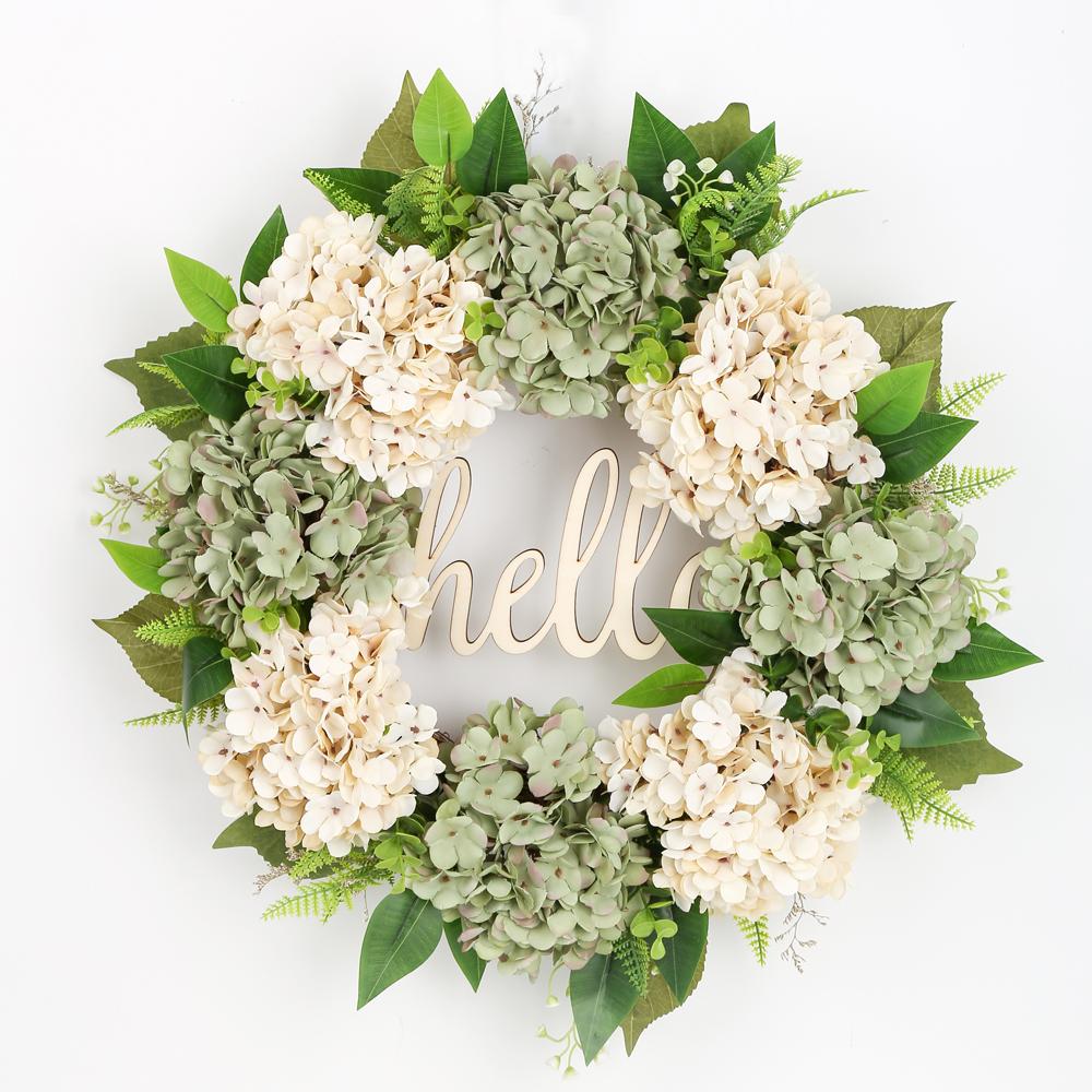 22 tuuman vihreä hortensia seppele etuovi seppele kevät seppele käsintehty hello wreath kodin koristelu: Vihreä