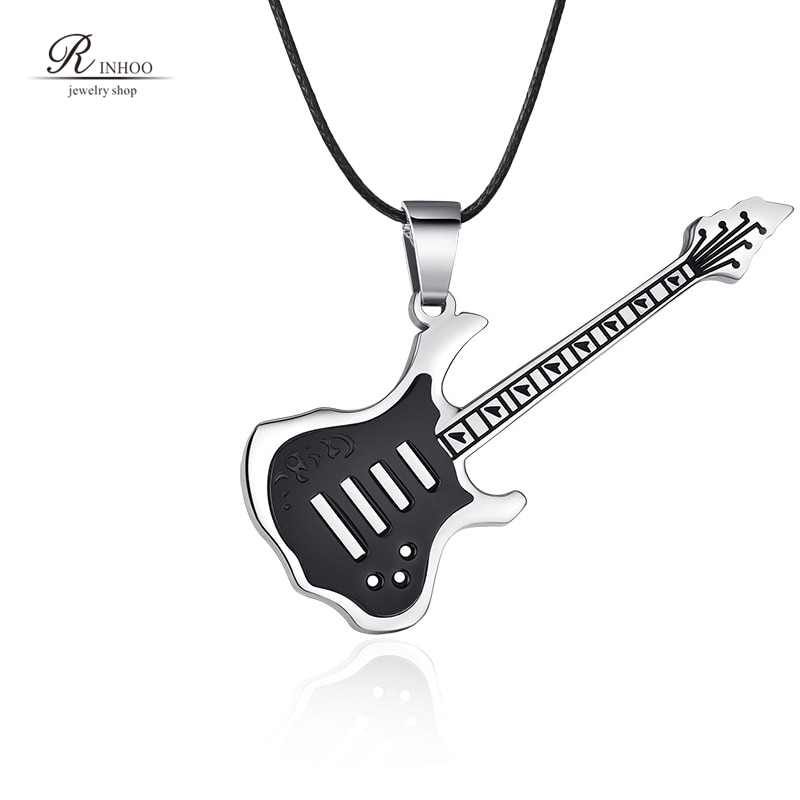 Rinhoo Trendy Lederen Ketting Gitaar Ketting Voor Mannen Punk Rock Muziek Sieraden Rvs Ketting Hanger