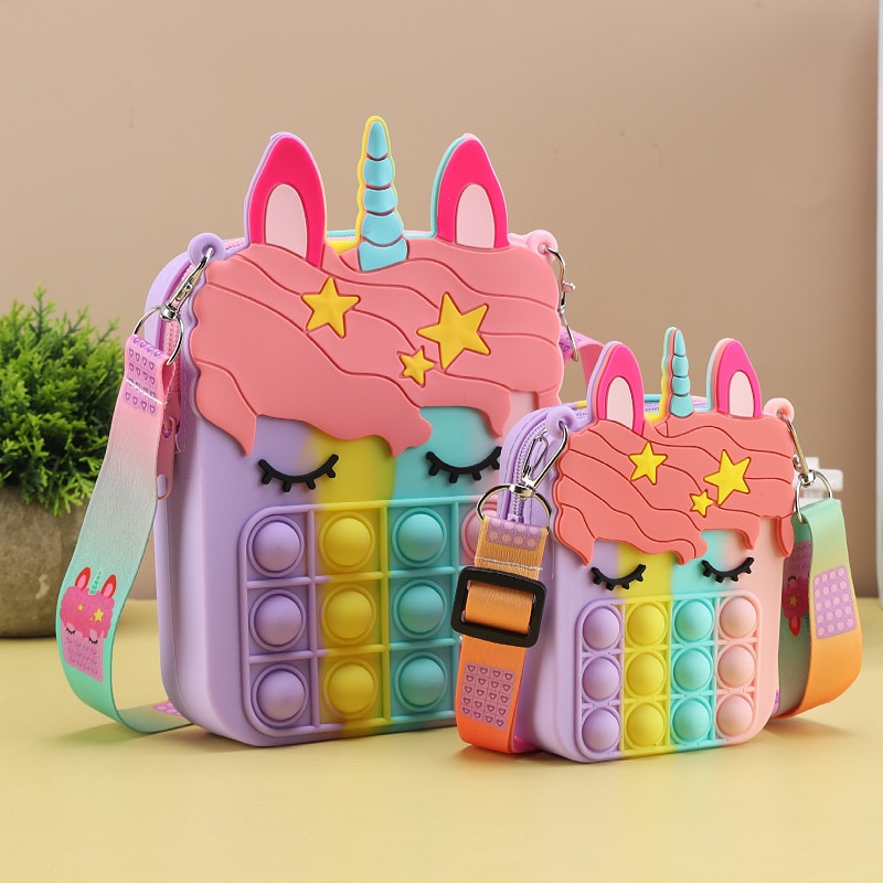 Sac Popite géant Pop XXL, , mignon licorne Pop fossette fille Fidget Toy Push Anti-Stress enfants, porte-clés sac à main