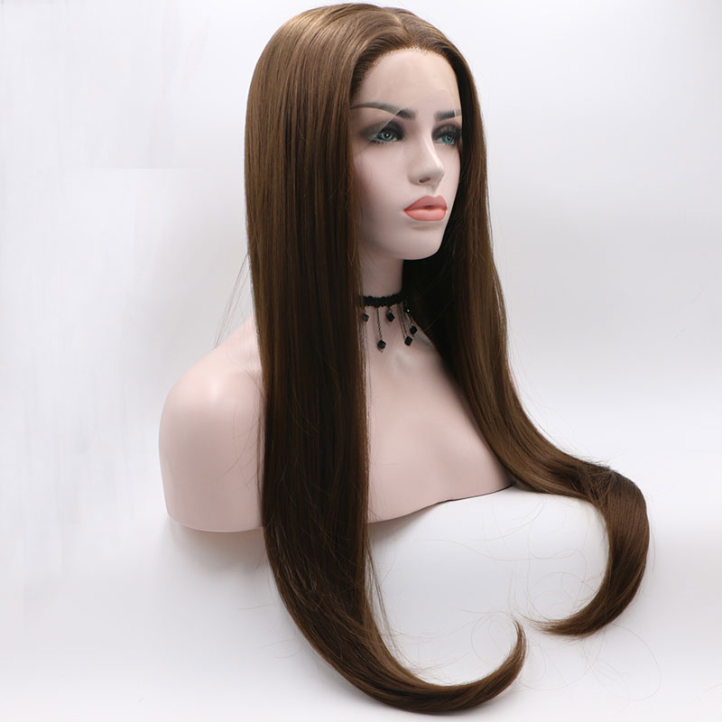 Bombshell Dark Brown Straight Synthetic Hair Lace Front Wig Glueless Heat Resistant Fiber Hair Natural Hairline For Women Wigs