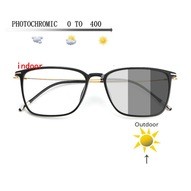 Carré photochromique fini myopie lunettes photosensible caméléon Anti-éblouissement changement couleur lentille Prescription lunettes FML
