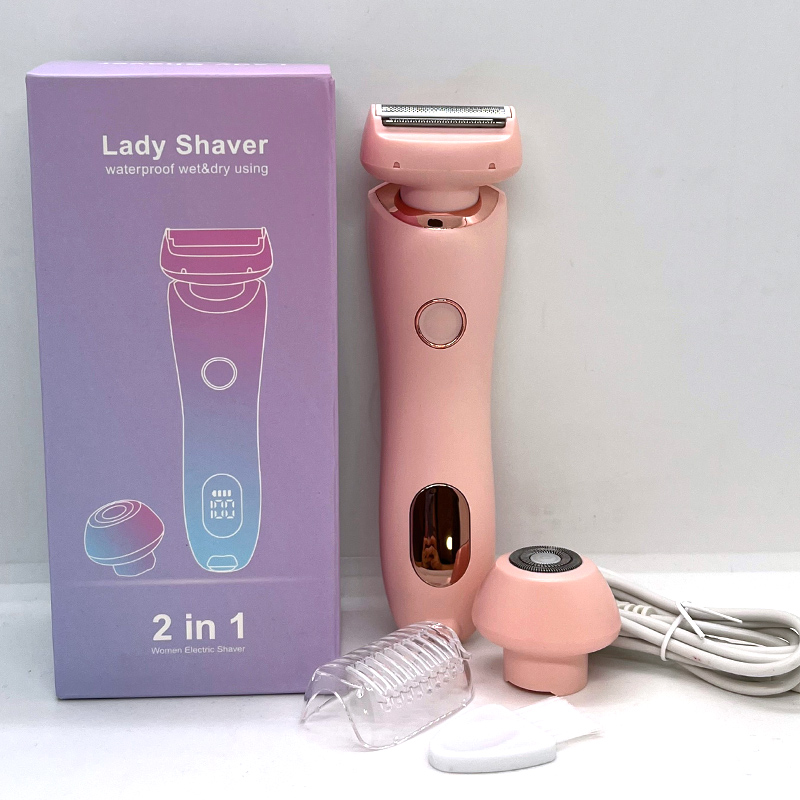 Elektrische scheerapparaten voor vrouwen 2-in-1 bikinitrimmer Gezichtsscheerapparaten Ontharing voor oksels Benen Dames Body Trimmer IPX7 Waterdicht: Roze