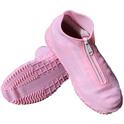 Portable Waterproof Shoe Covers Silicone Reusable Shoe Cover Non-slip Durable Zipper Elastic Rain Cover Protection for Men Women: pink / M