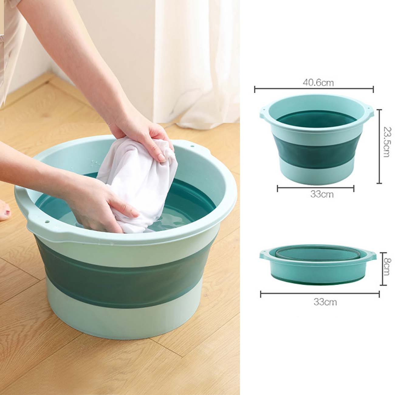 Foldable foot bath bucket household massage foot bath bucket plastic portable foot bath artifact: Green